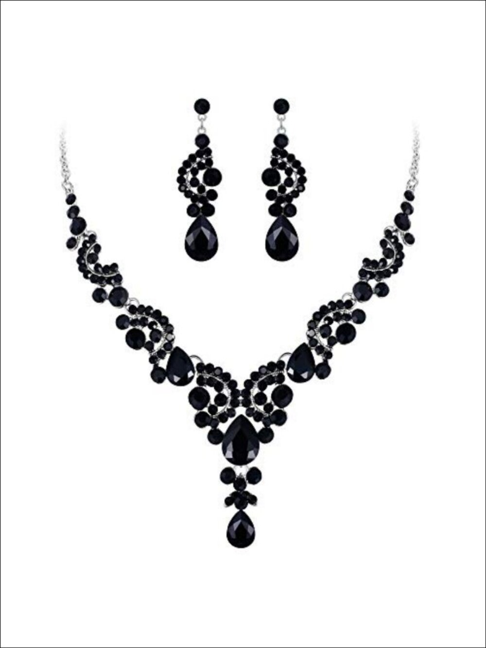 Rhinestone Crystal Floral Wave Drop Necklace Earrings Set Adjustable Lobster